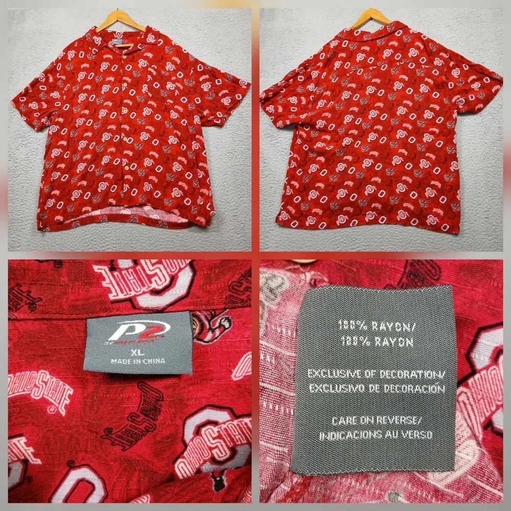 Ohio State Buckeyes Hawaiian Shirt Mens XL Red Button Front‎ Rayon